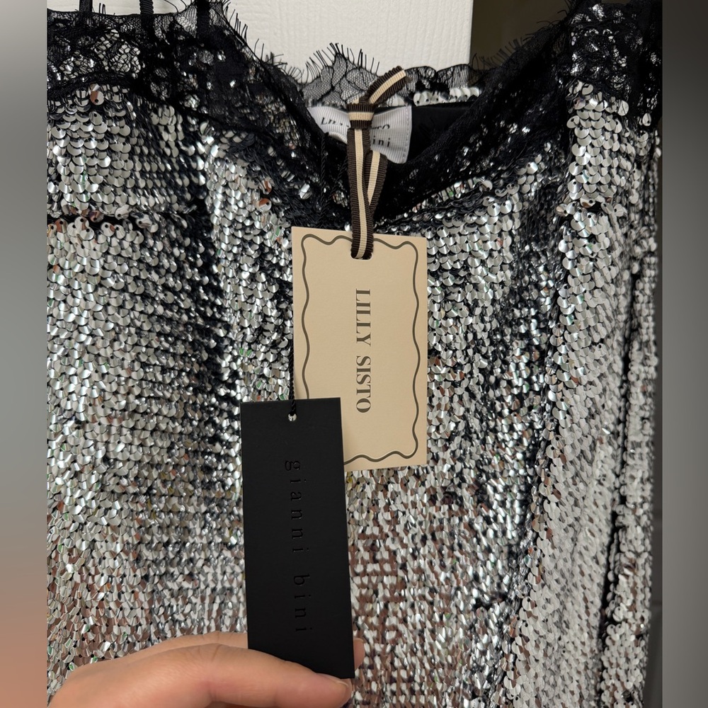 NWT Gianni Bini x Lilly Sisto Allegra Sequin Lace Trim Midi Slip Dress 8 - Picture 11 of 11